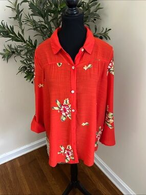 fig and flower Red Floral Button-Down Shirt